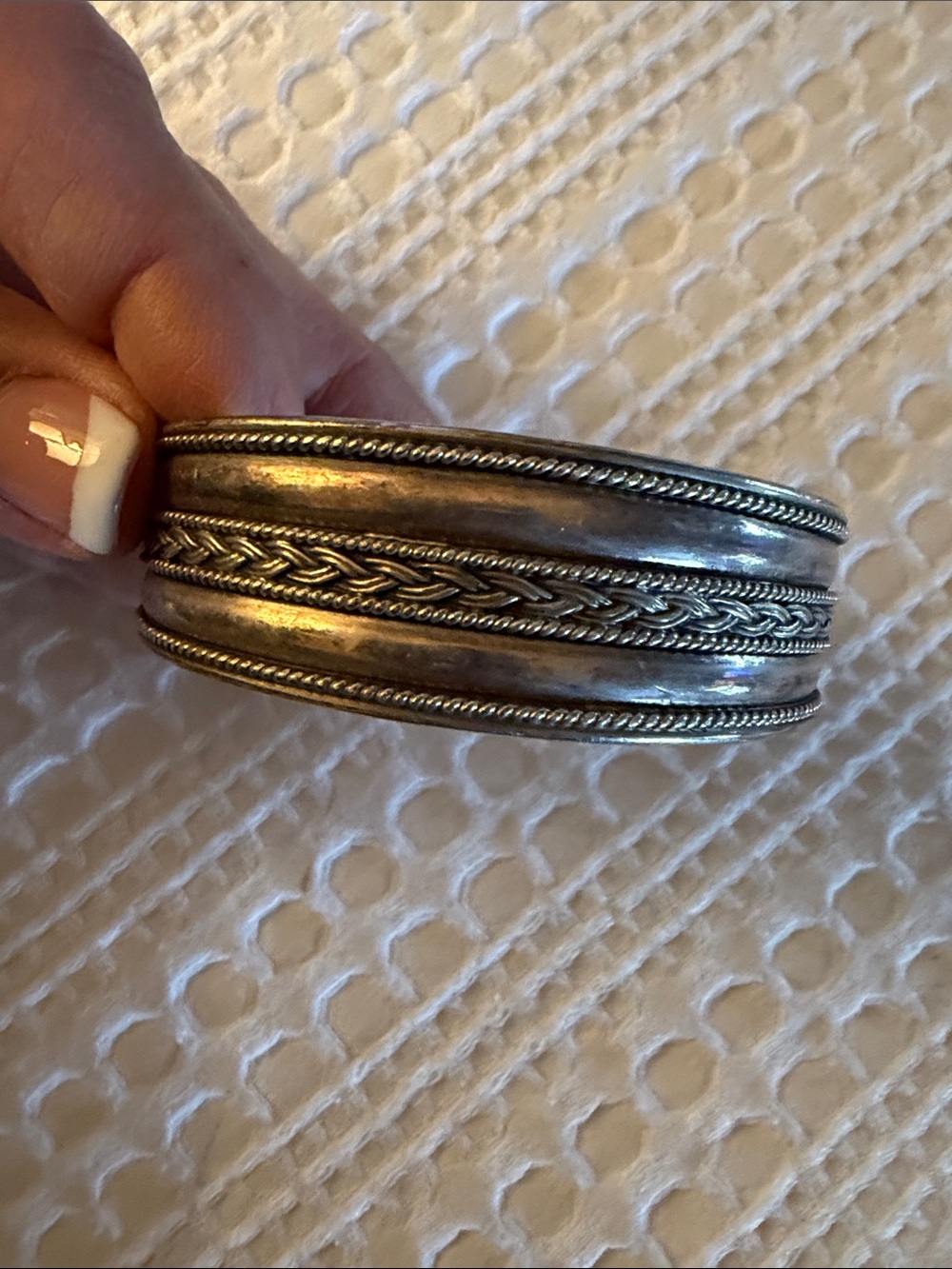 Sterling-Style Braided Silver Cuff Bracelet -
